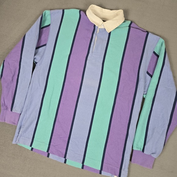Lands' End Other - Lands End Rugby Shirt Mens Small Blue Purple Vertical Striped Long Sleeve VTG